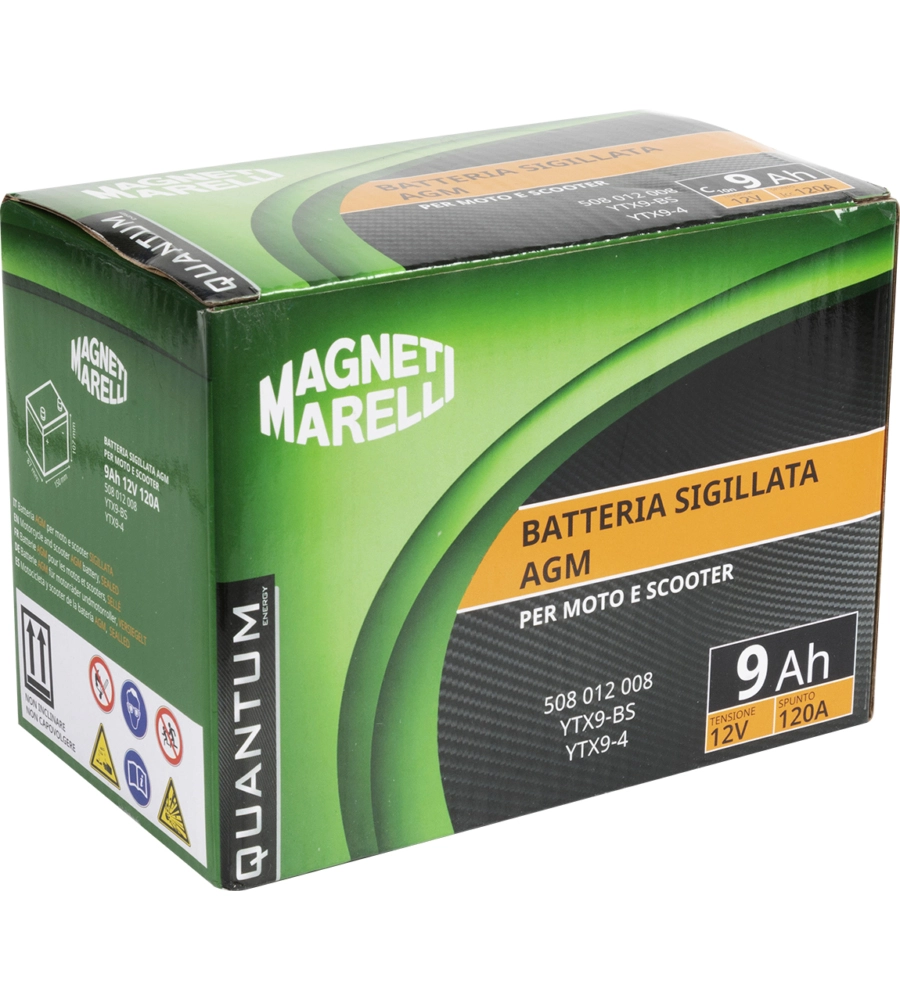 Magneti marelli batteria moto e scooter 9ah 12v 120a tecnologia agm sigillata polo positivo sinistro